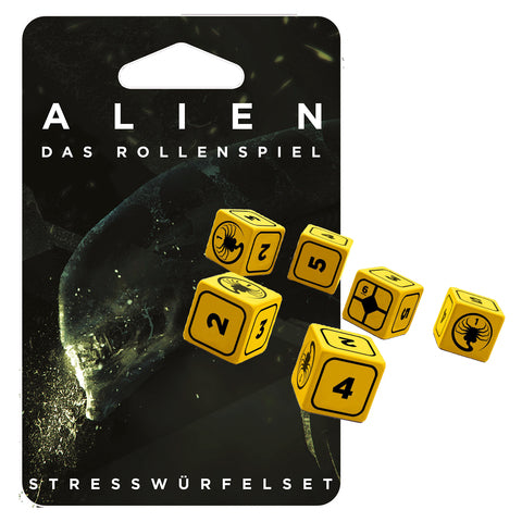 ALIEN RPF Würfelset, gelbe Würfel mit schwarzen Ziffern