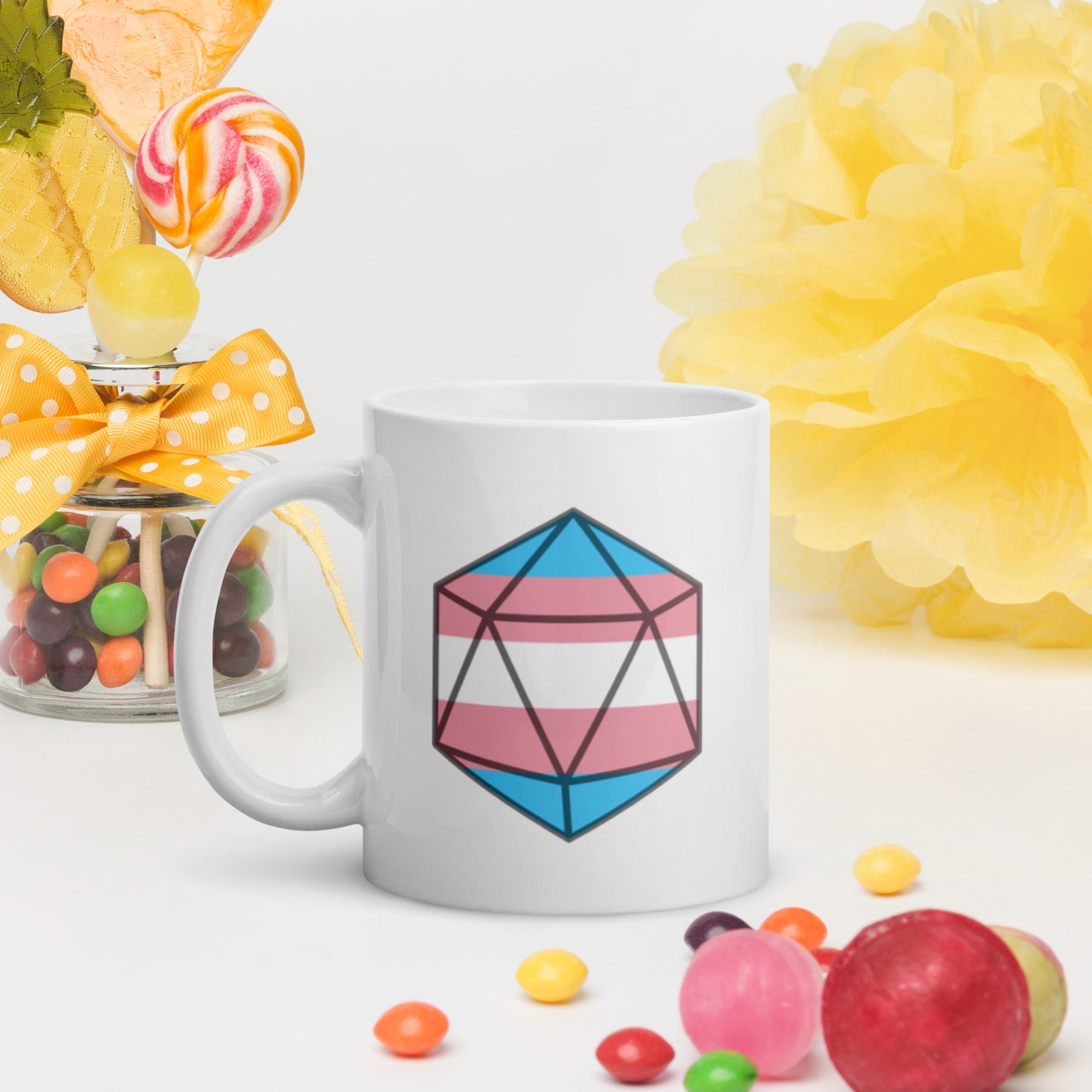 Pride Dice - Transgender - Weiße, glänzende Tasse