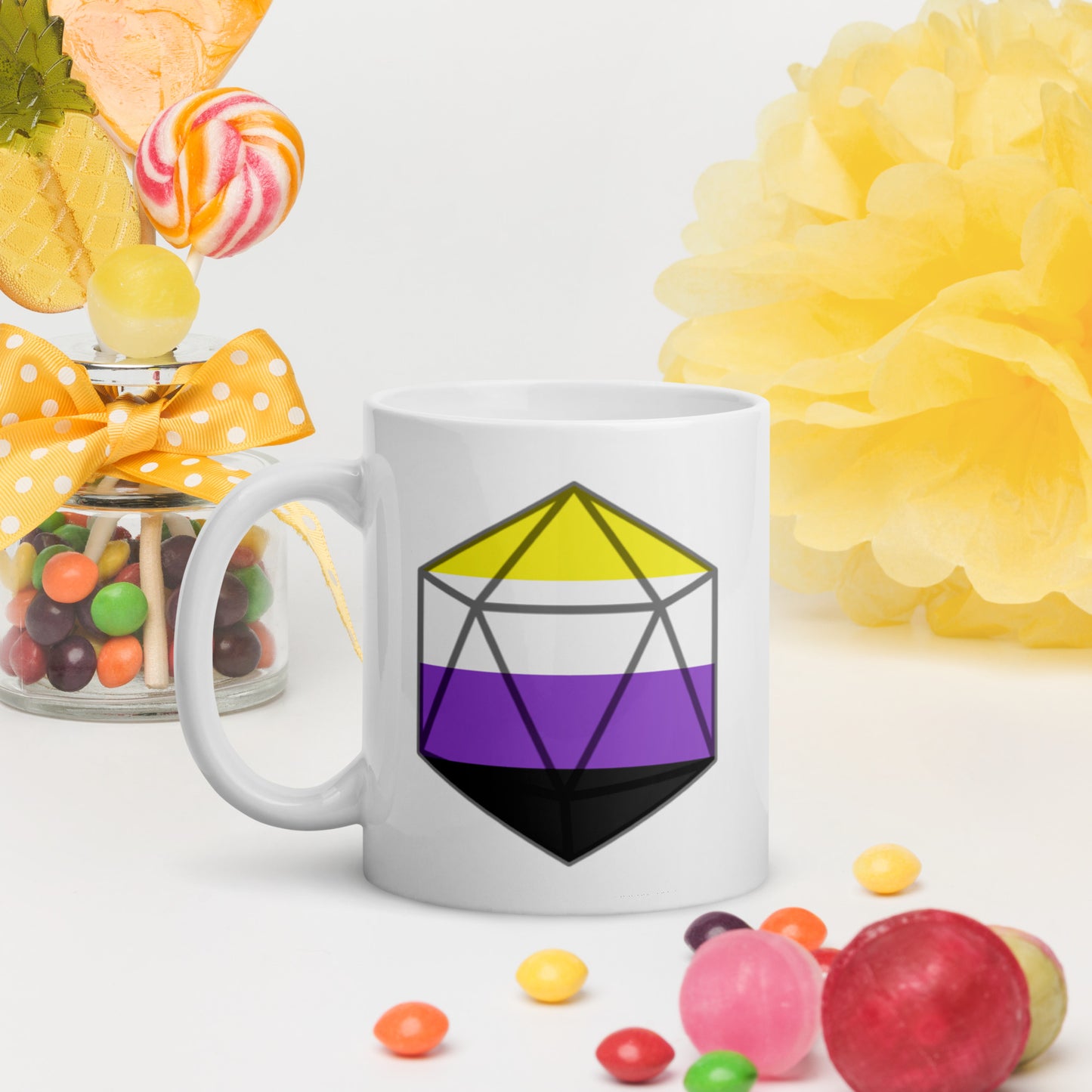 Pride Dice - Nonbinary - White Glossy Mug