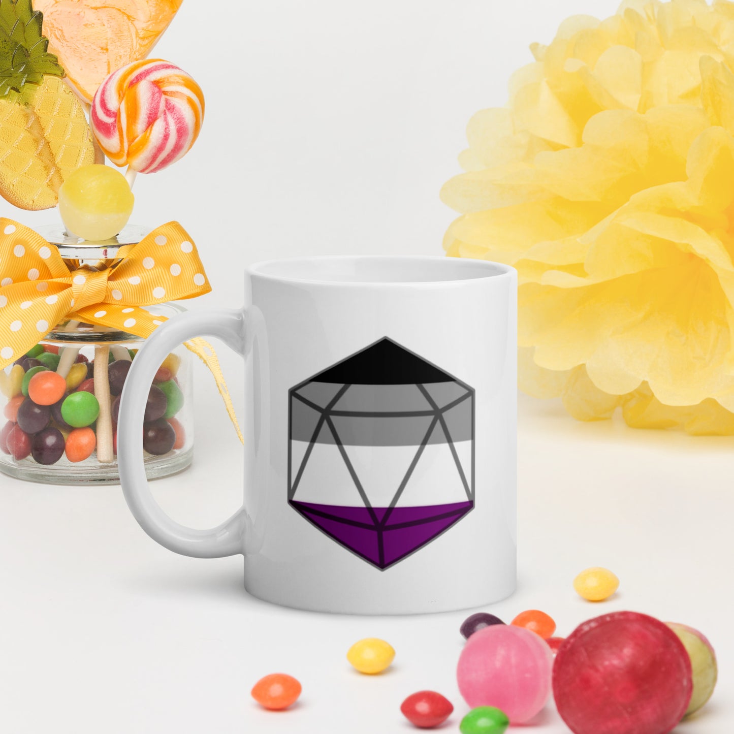 Pride Dice - Asexual - Weiße, glänzende Tasse
