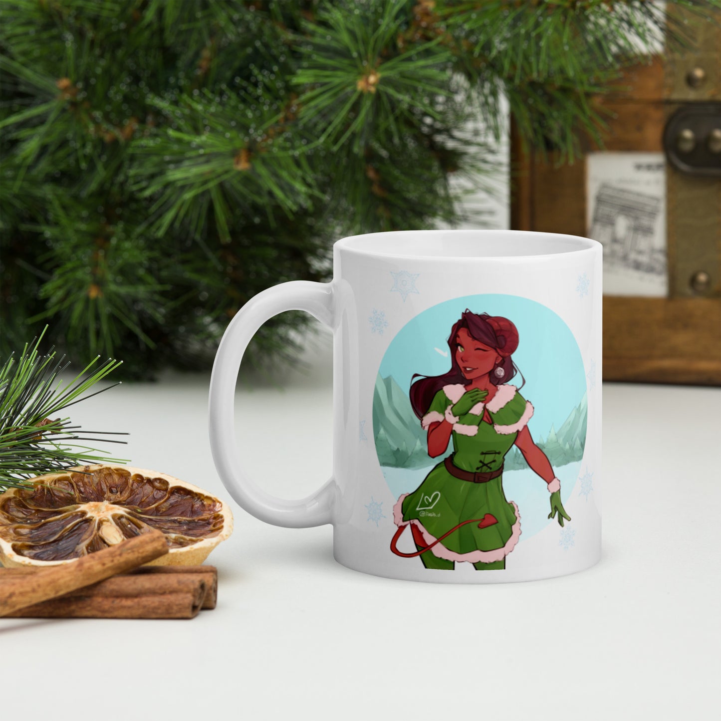 Christmas Tiefling - weiße, glänzende Tasse