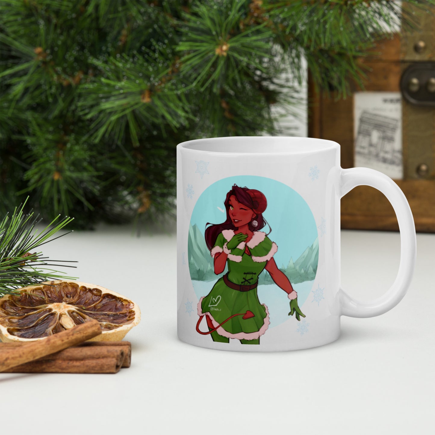 Christmas Tiefling - weiße, glänzende Tasse