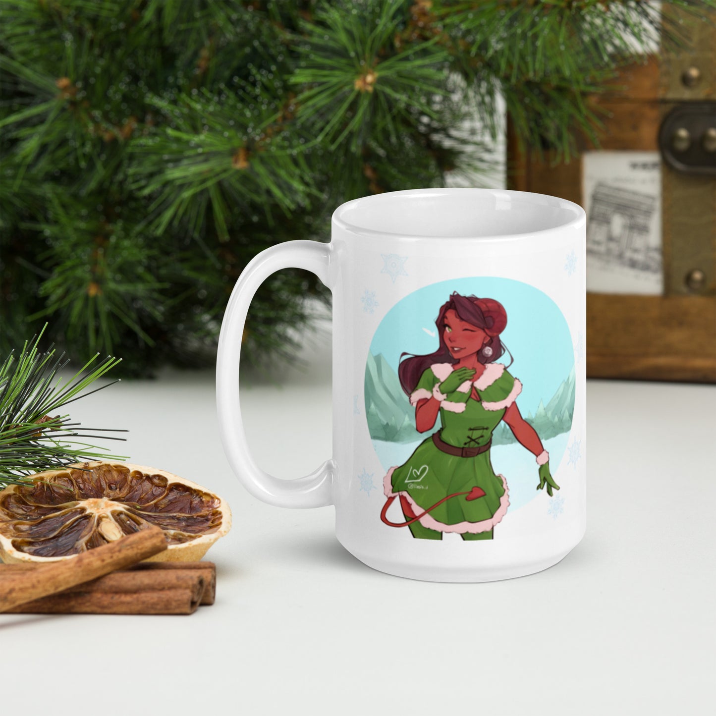 Christmas Tiefling - weiße, glänzende Tasse